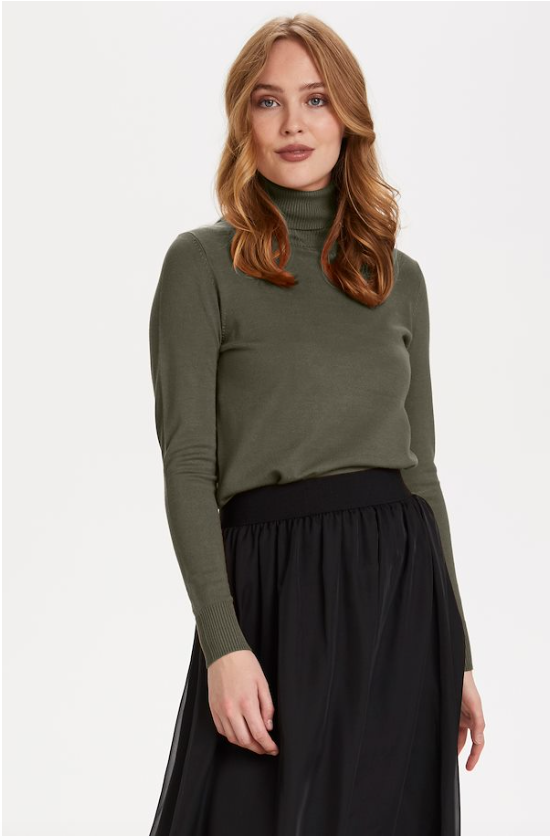 MilaSZ Roll Neck Pullover - Army Green Melange