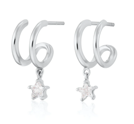 Illusion Hoop Earrings with Star top - Silver