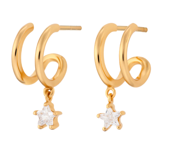 Illusion Hoop Earrings with Star top - Gold