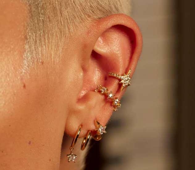 Illusion Hoop Earrings with Star top - Gold