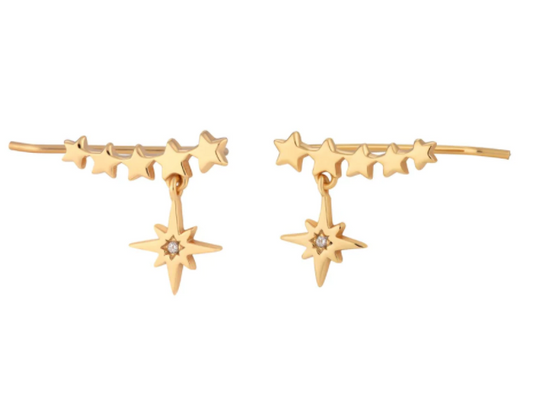 Starburst Ear Climber Earrings - Gold
