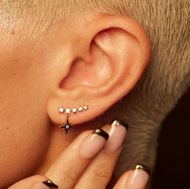 Starburst Ear Climber Earrings - Gold
