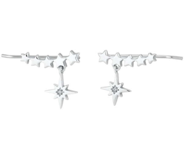 Starburst Ear Climber Earrings - Silver