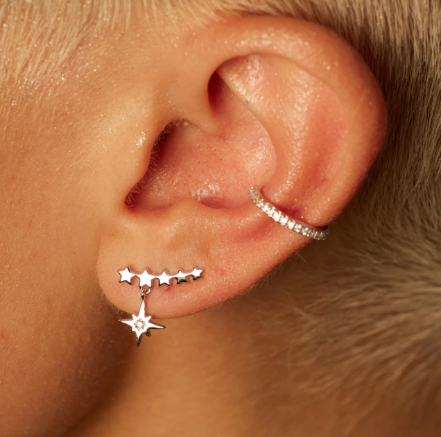 Starburst Ear Climber Earrings - Silver