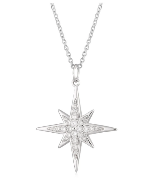 Large Sparkling Starburst Necklace with Slider Clasp - Silver