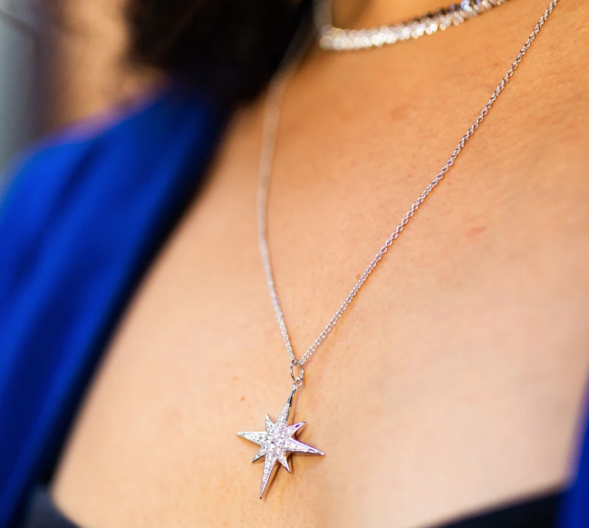 Large Sparkling Starburst Necklace with Slider Clasp - Silver