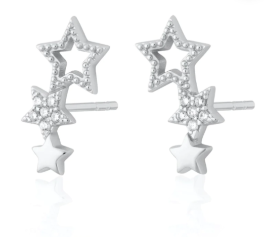 Star Ear Climber Stud Earrings - Silver