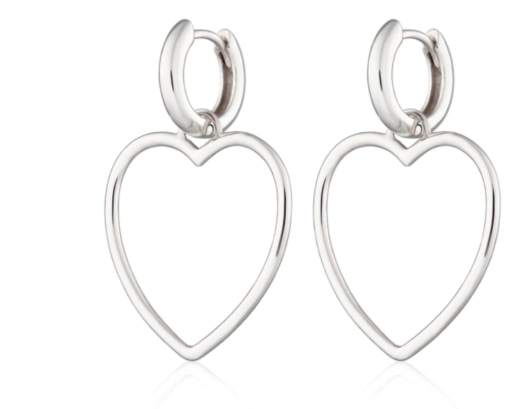 Heart Charm Hoop Earrings - Silver