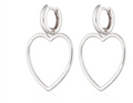 Heart Charm Hoop Earrings - Silver