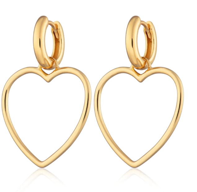 Heart Charm Hoop Earrings - Gold