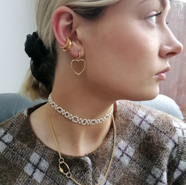 Heart Charm Hoop Earrings - Gold