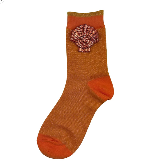 Tokyo Sock with Beaded Pin - Cantaloupe / Shell
