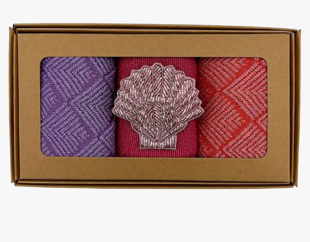 Pink Mix Sock Box with Embroidered Shell Pin