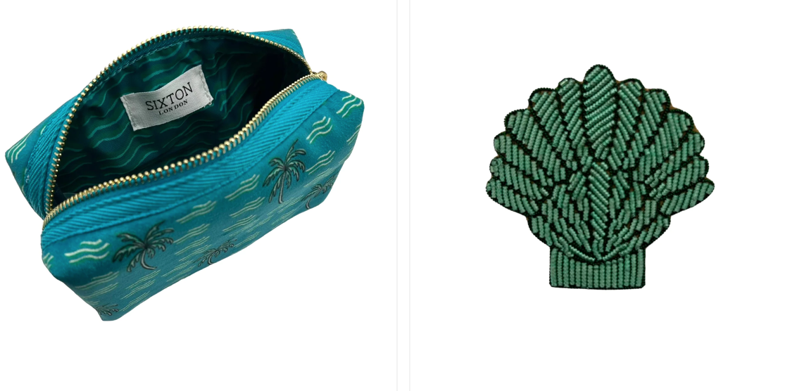 Teal Palm Make-up Bag & Shell Pin