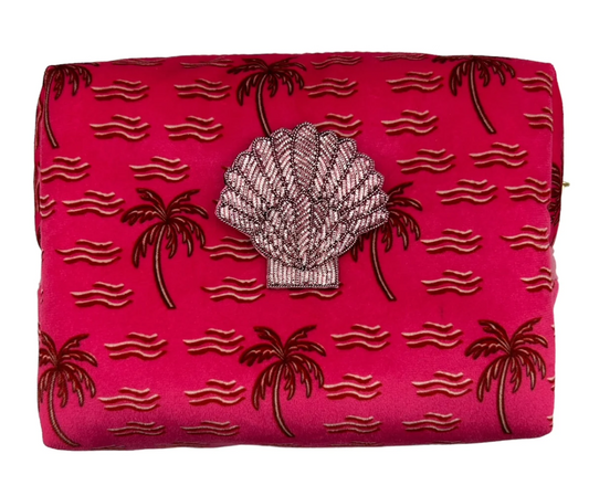 Pink Palm Tree Make-up Bag & Shell Pin