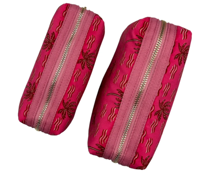 Pink Palm Tree Make-up Bag & Shell Pin
