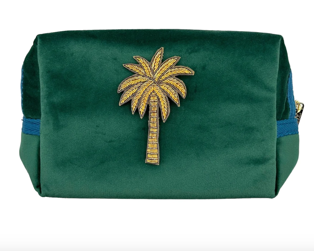 Green Makeup Bag & Gold Palm Tree Pin