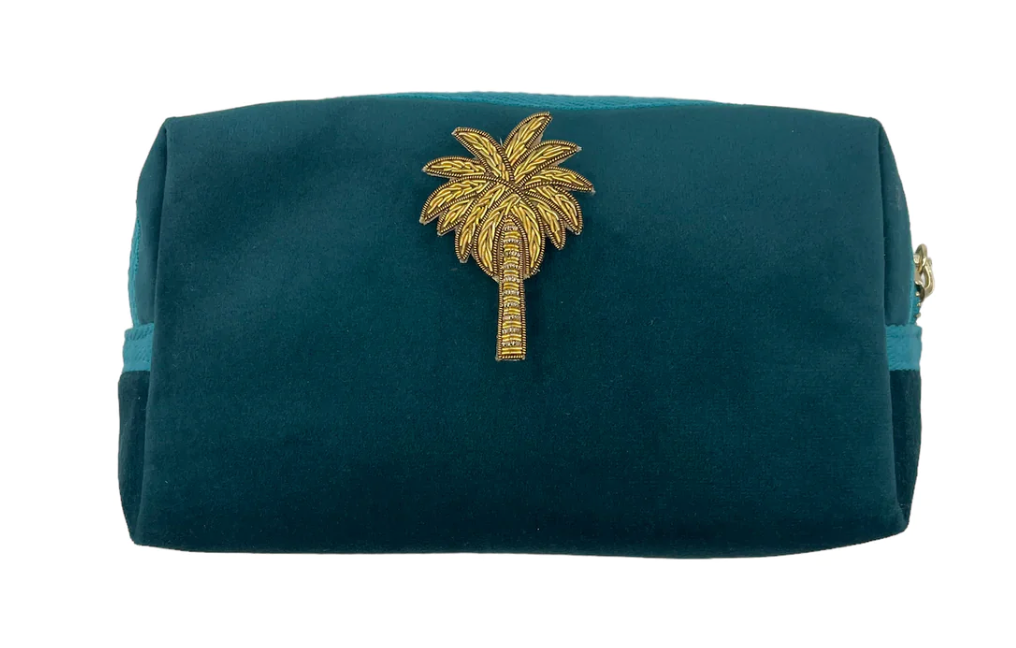 Teal Palm Make-up Bag & Gold Palm Pin