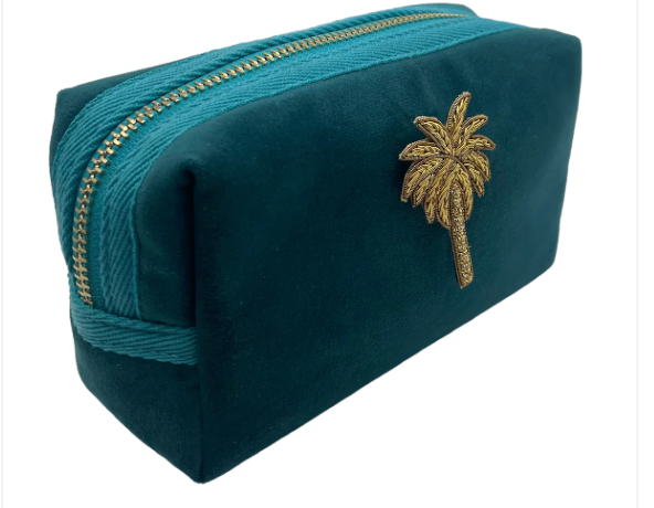 Teal Palm Make-up Bag & Gold Palm Pin