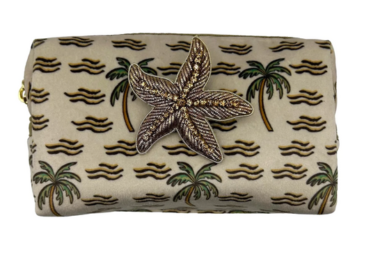 Sand Palm Make-up Bag & Gold Starfish Pin