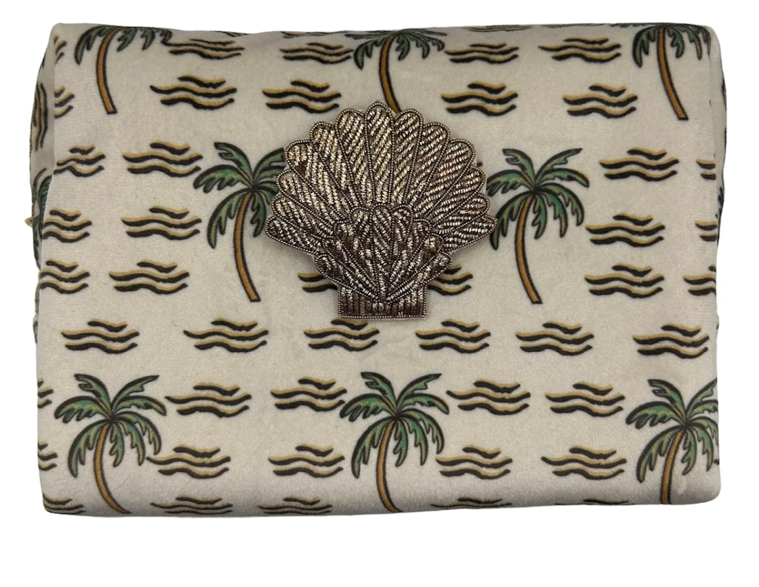 Sand Palm Make-up Bag & Gold Shell Pin