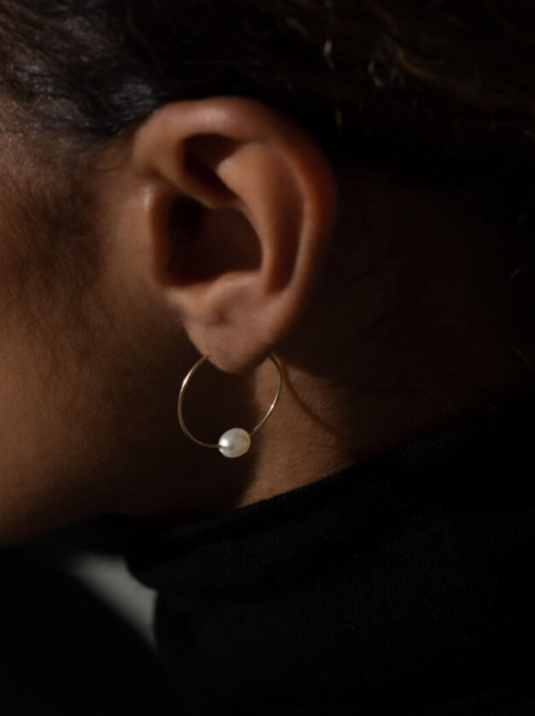 Pearl Gold Hoop Earrings