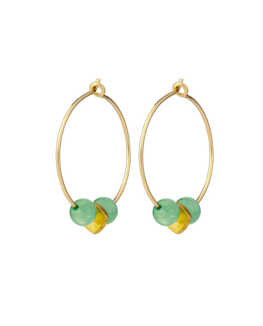 Green Aventurine Gold Hoop Earrings