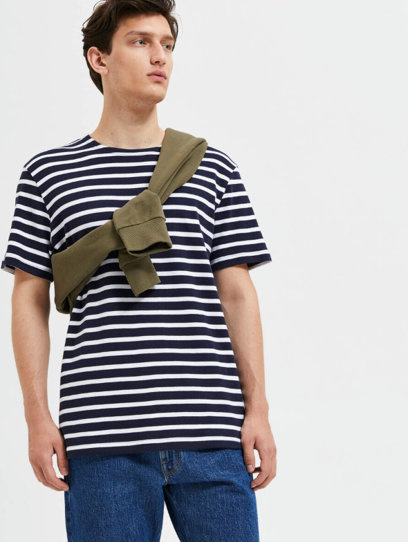 SLHBRIAC O-NECK TEE - Navy Blazer Stripe