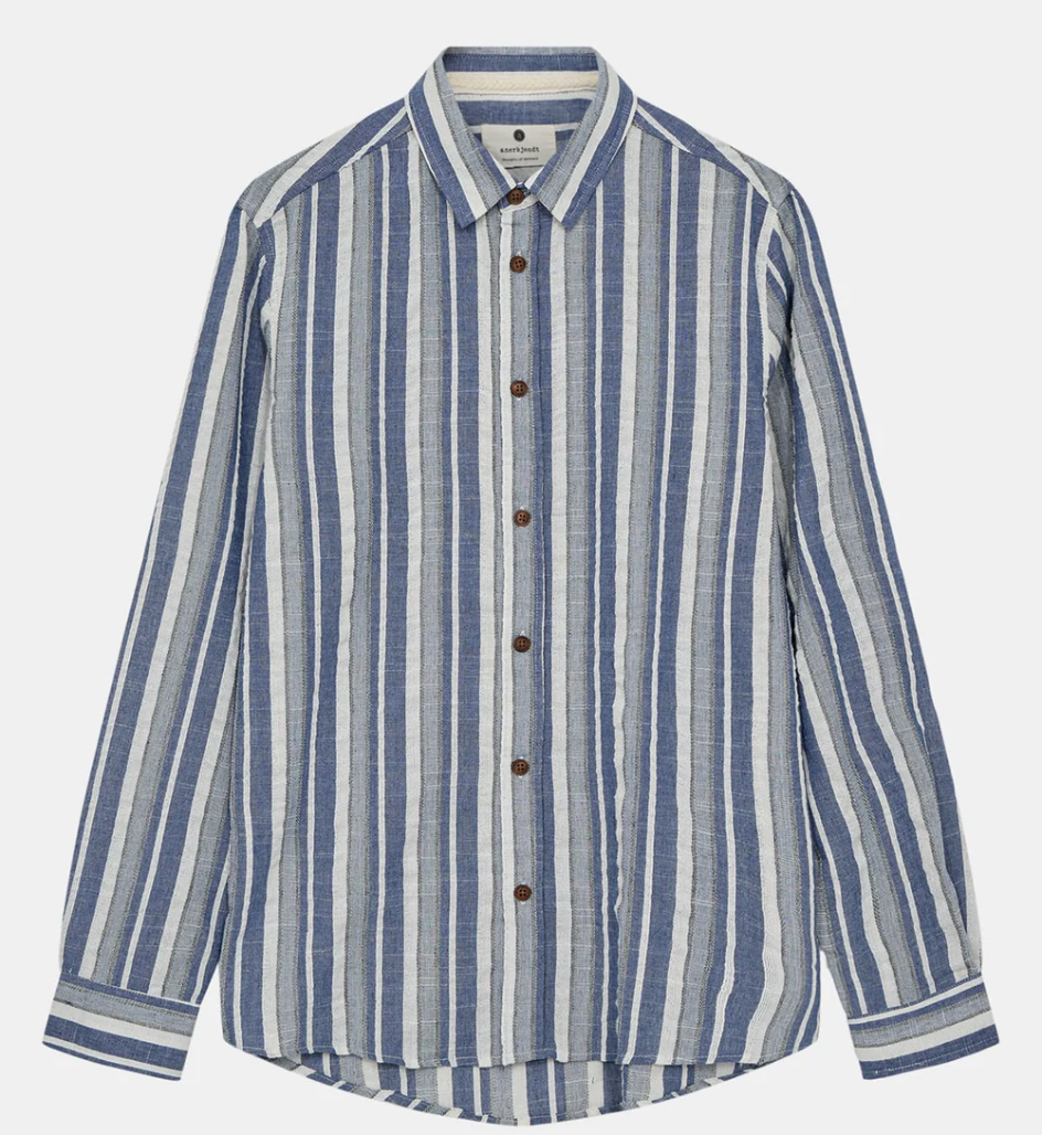 AKLEIF Long Sleeve Cotton Stripe Shirt - Indian Teal