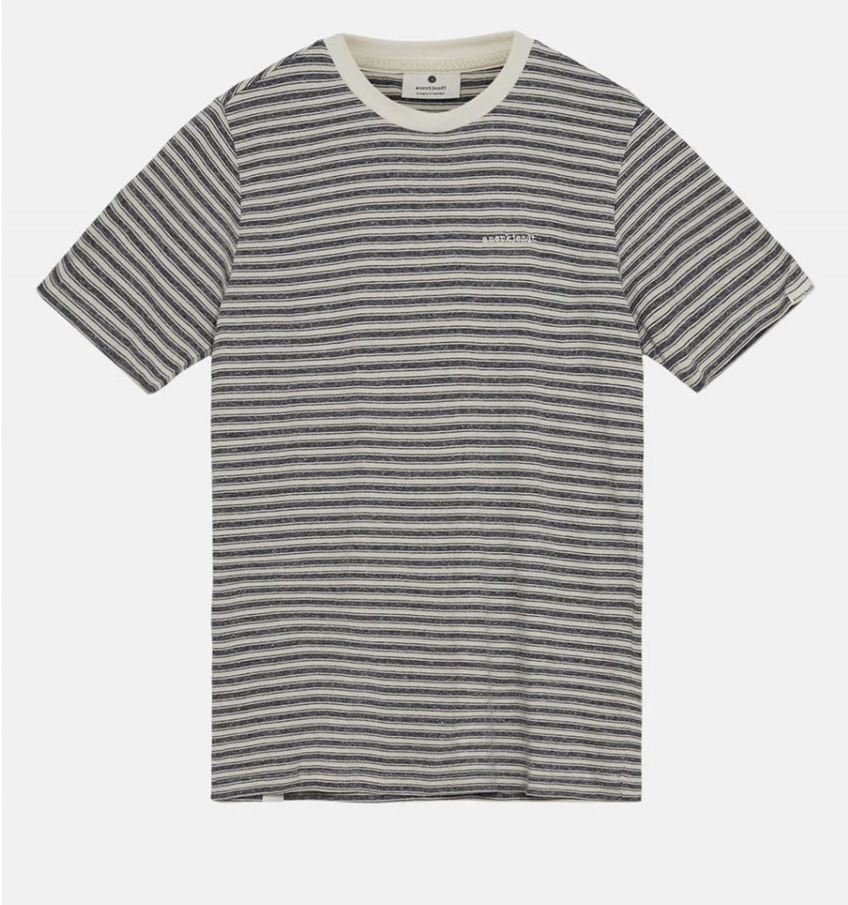 AKROD Linen / Cotton Stripe Tee - Sky Captain