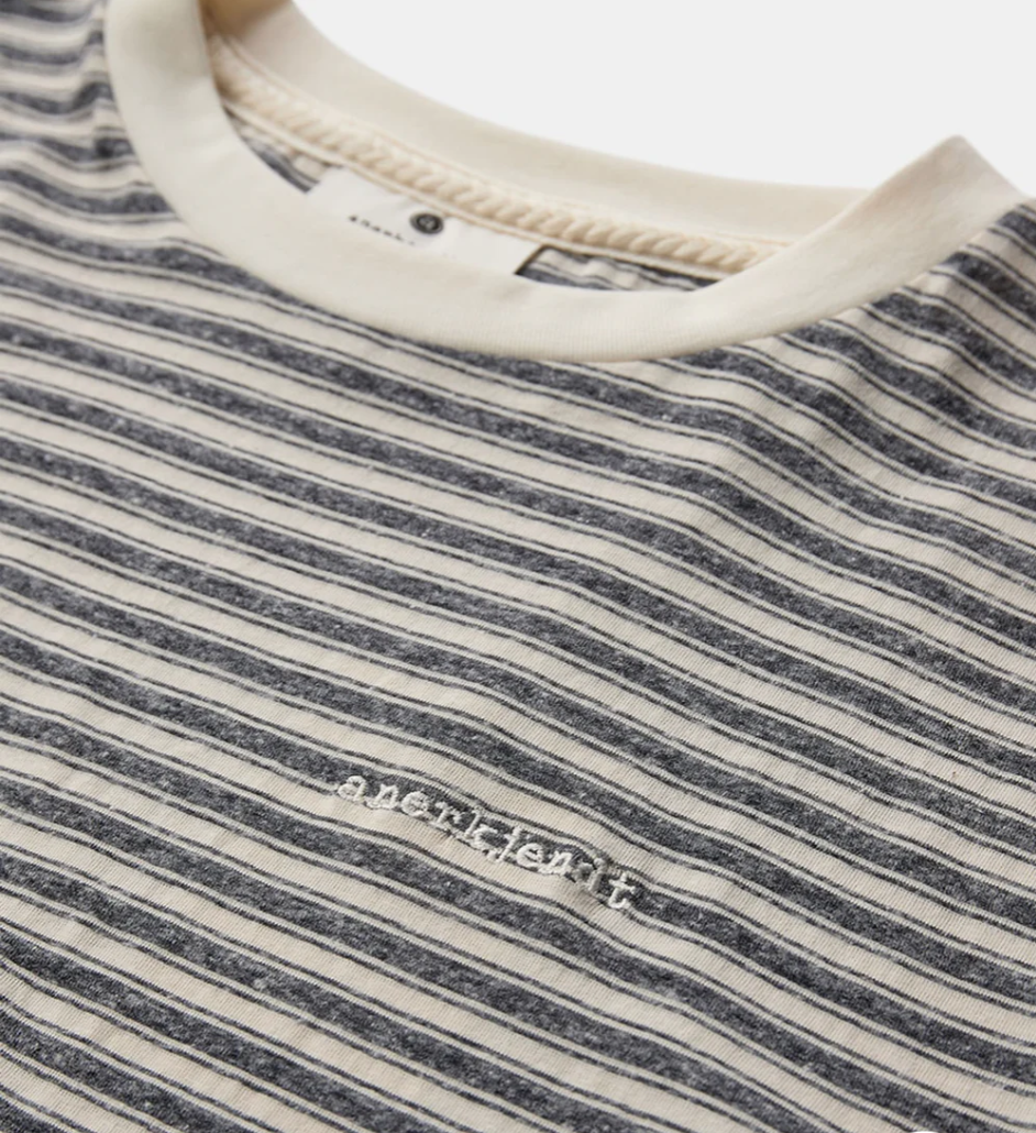 AKROD Linen / Cotton Stripe Tee - Sky Captain