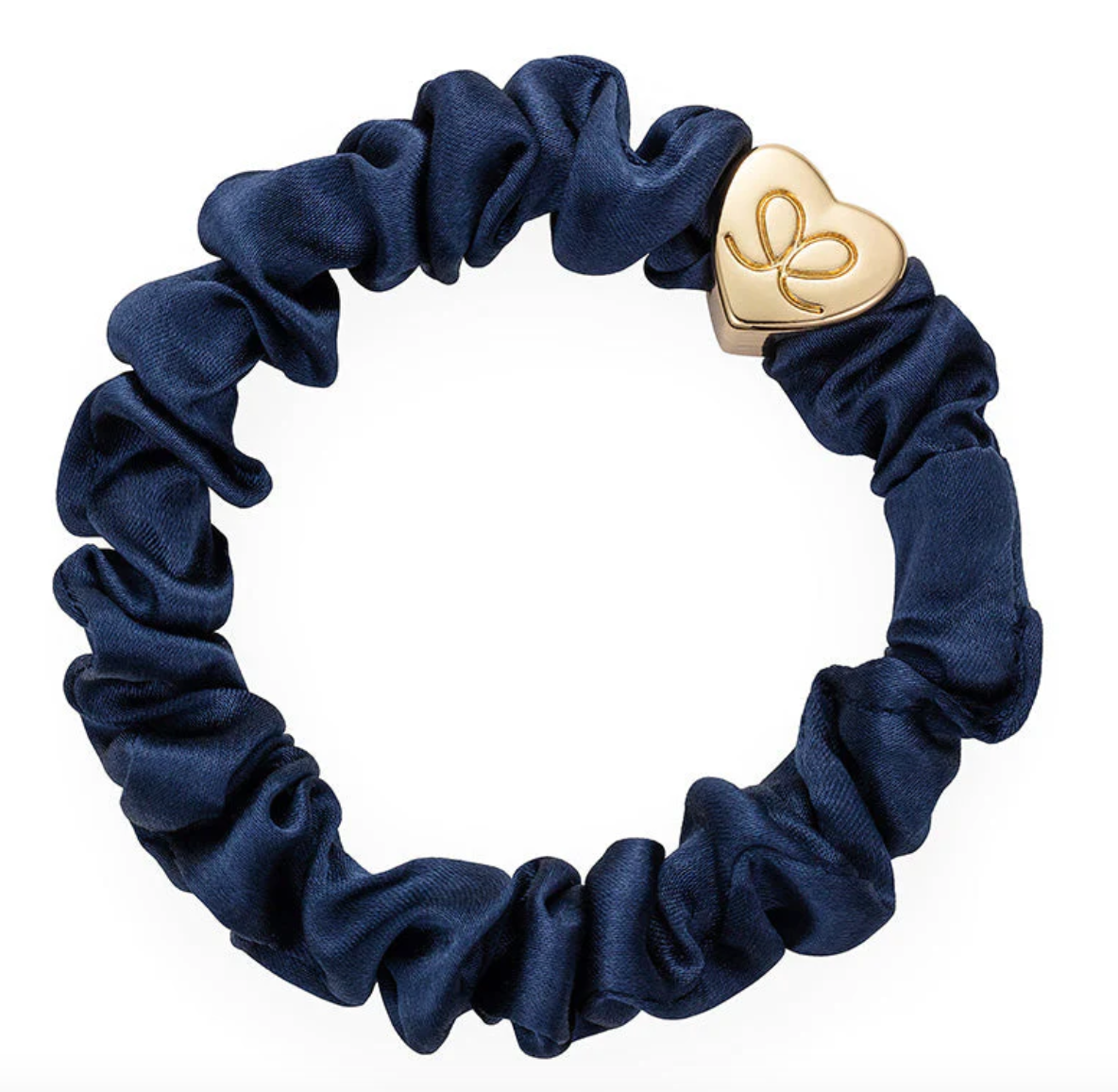 ByEloise Gold Heart Silk Scrunchie - Navy