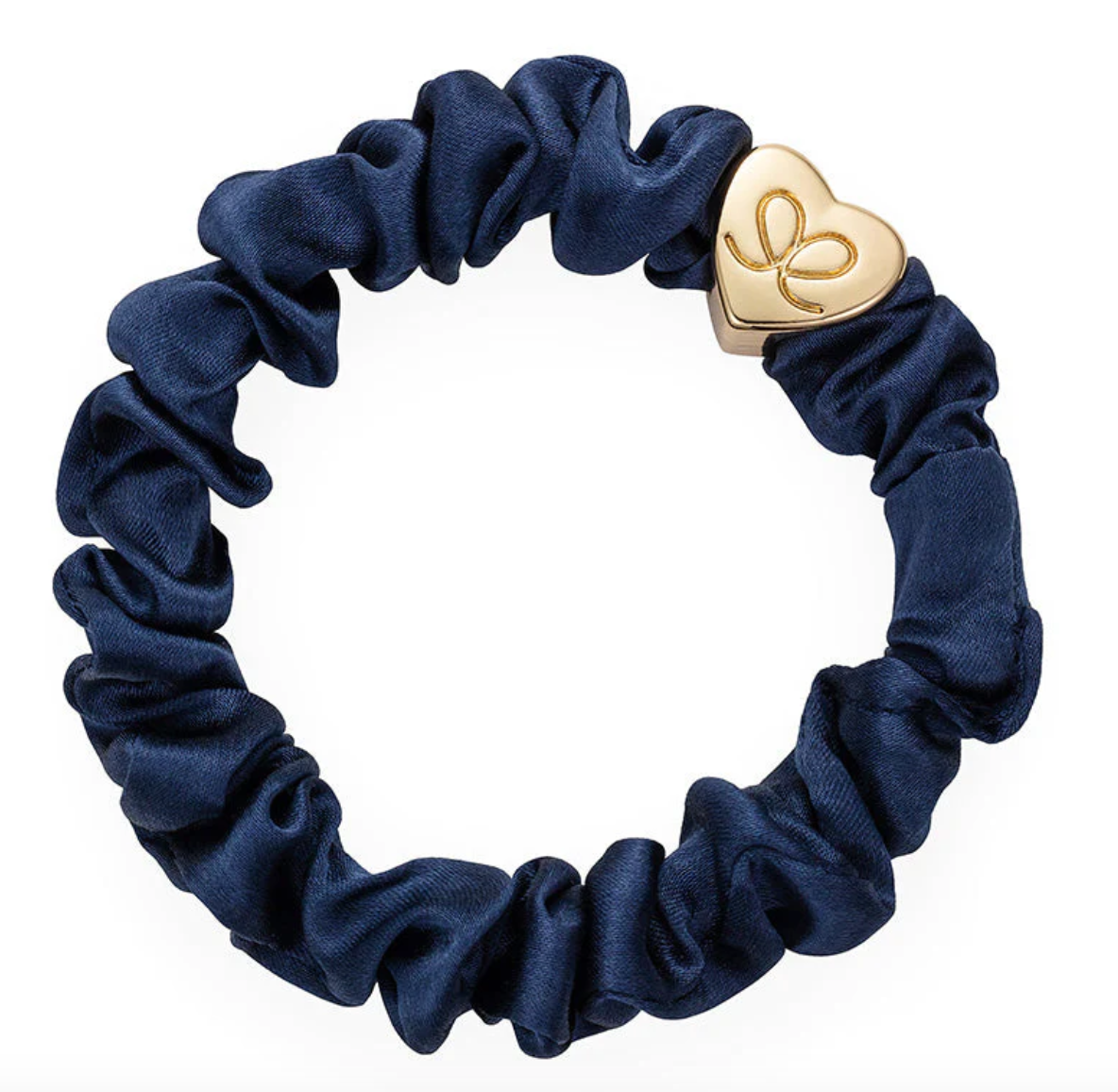 Gold Heart Silk Scrunchie - Navy