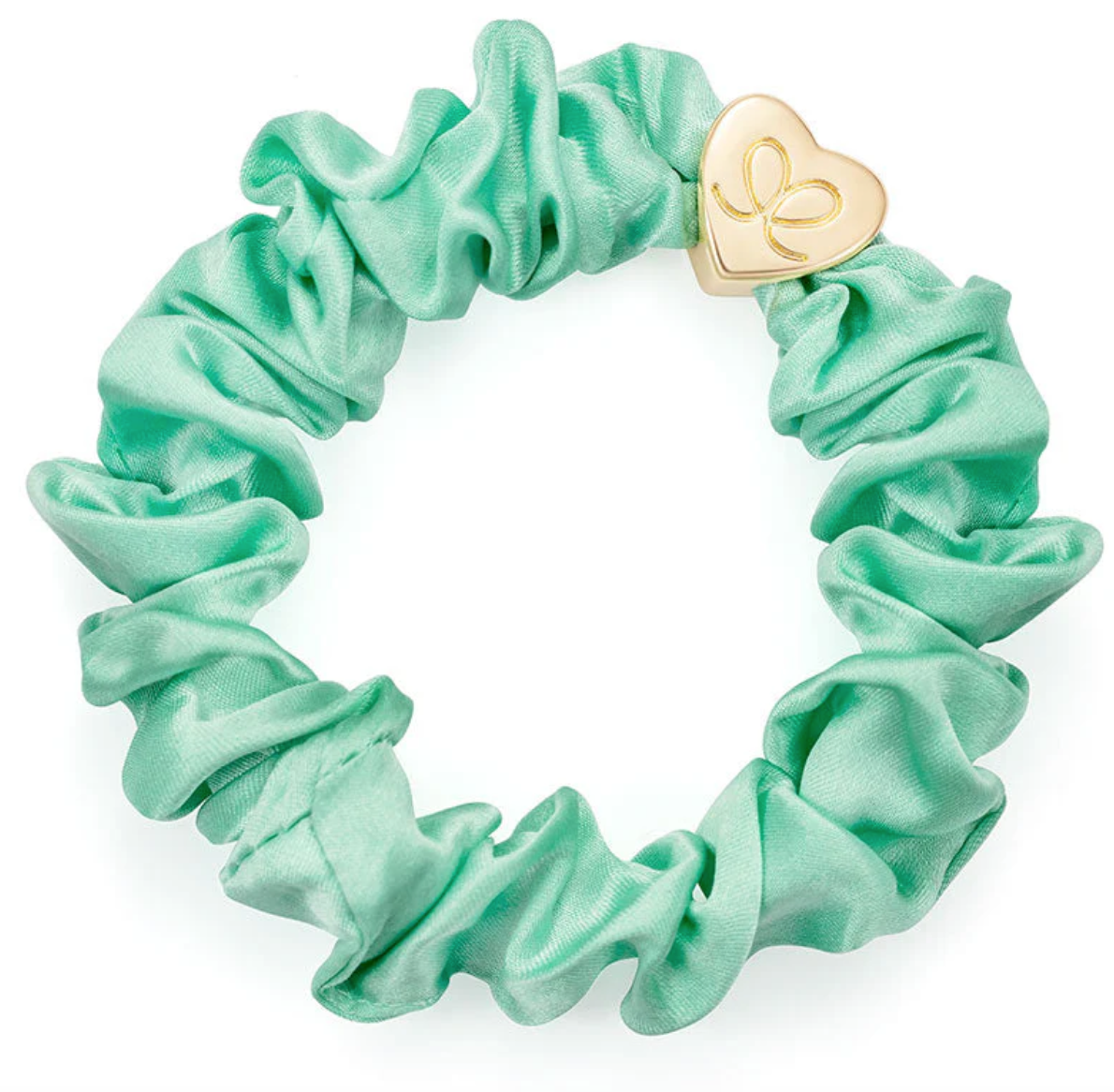 Gold Heart Silk Scrunchie - Mint