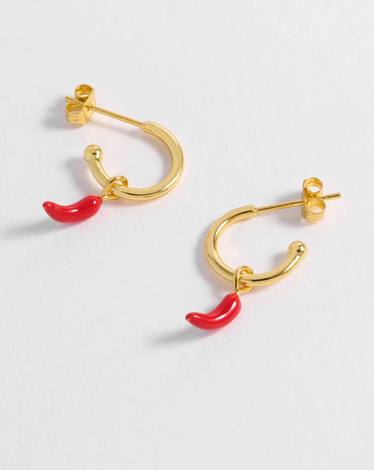 Red Chilly Drop Hoop Earrings