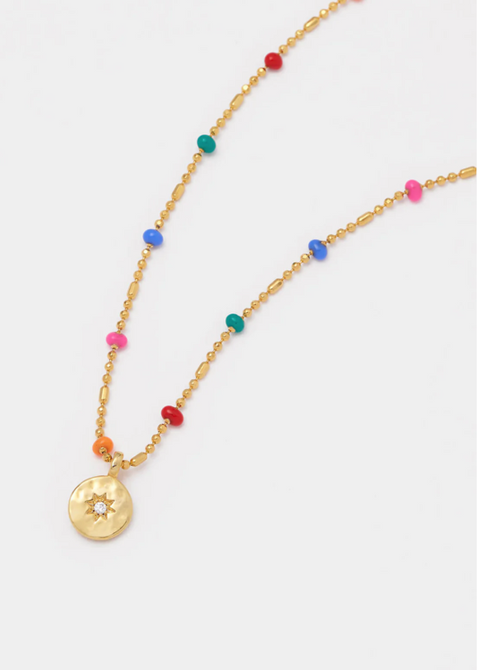 Gold Rainbow Beaded Coin Necklace Live Colourfully