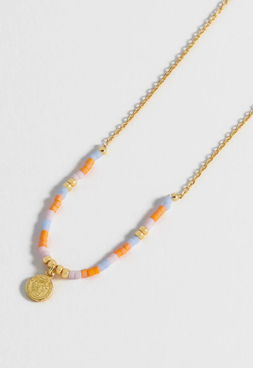 Orange and Blue Coin Miyuki Necklace Make a wish