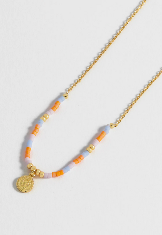 Orange and Blue Coin Miyuki Necklace Make a wish