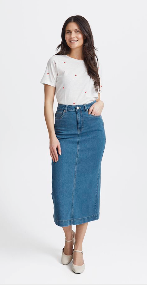 FXDENIMA LONG SKIRT - Medium Blue Denim