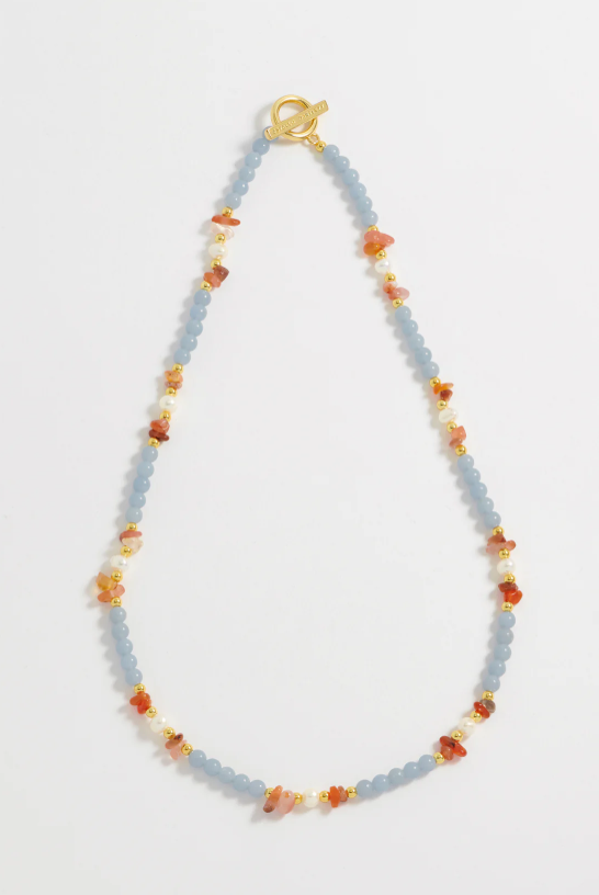 Gemstone Pearl T-Bar Necklace