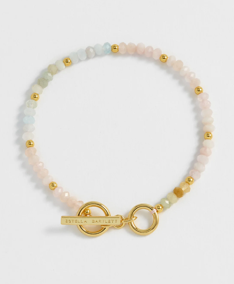 Morganite Pastel Rainbow Beaded T-Bar Bracelet