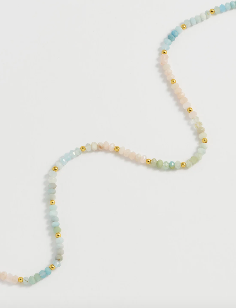 Morganite Pastel Rainbow Mix Beaded T-Bar Necklace