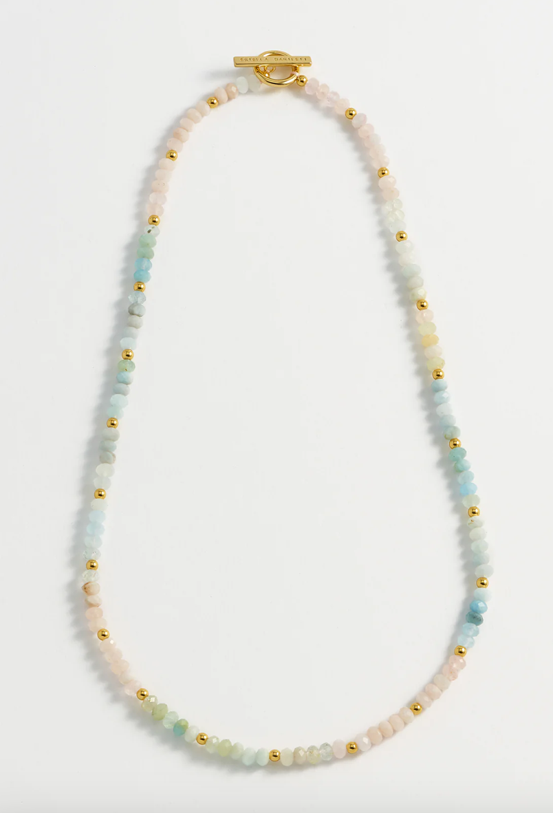 Morganite Pastel Rainbow Mix Beaded T-Bar Necklace