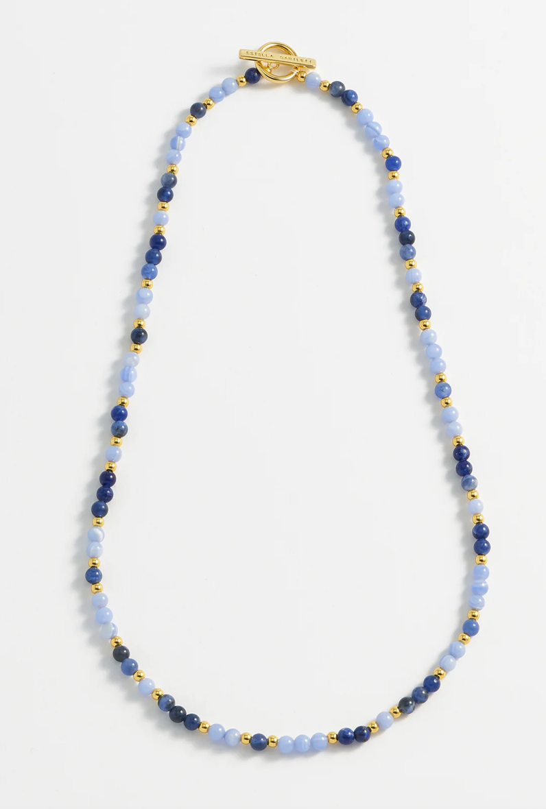 Semi Precious Mix Stone Beaded T-Bar Necklace