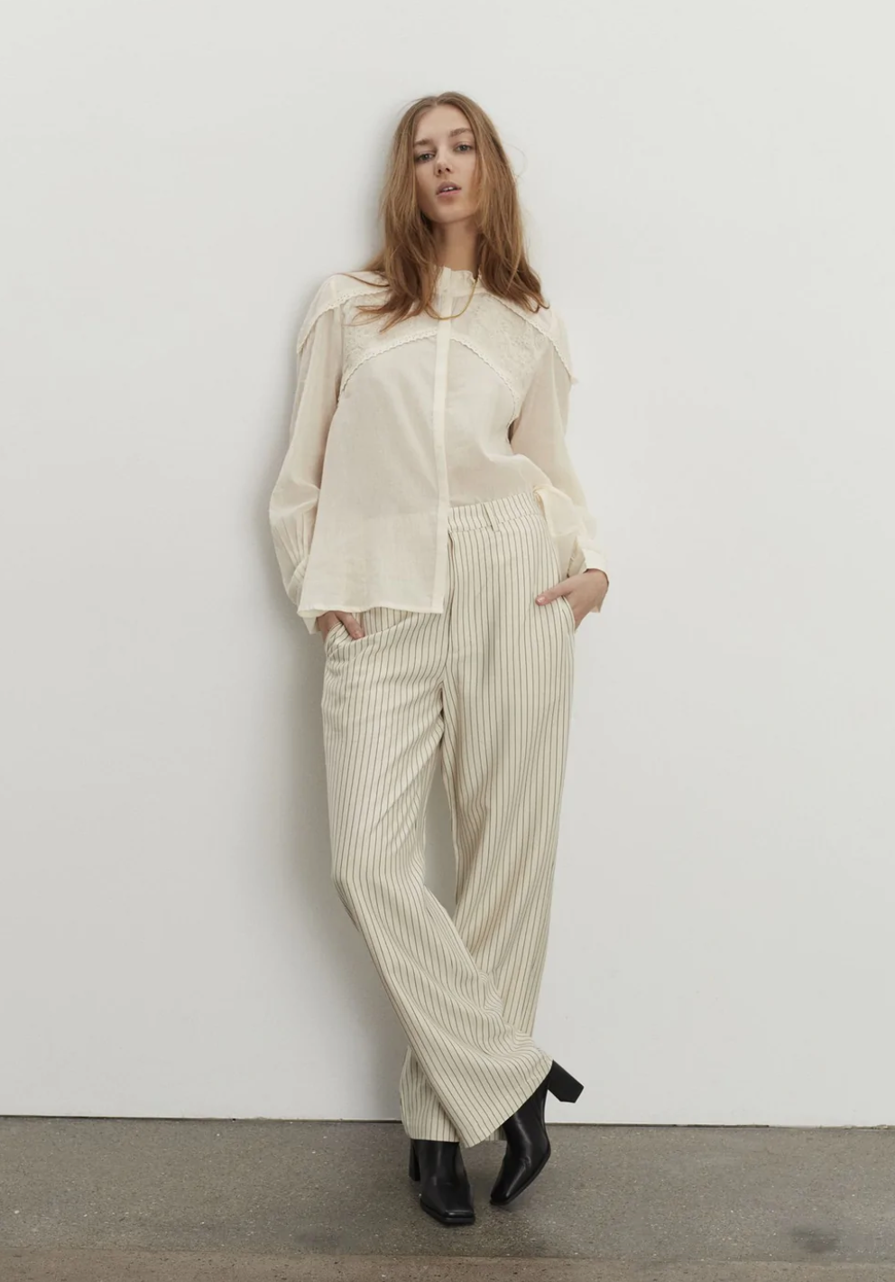 Cream Pinstripe Suit Trousers