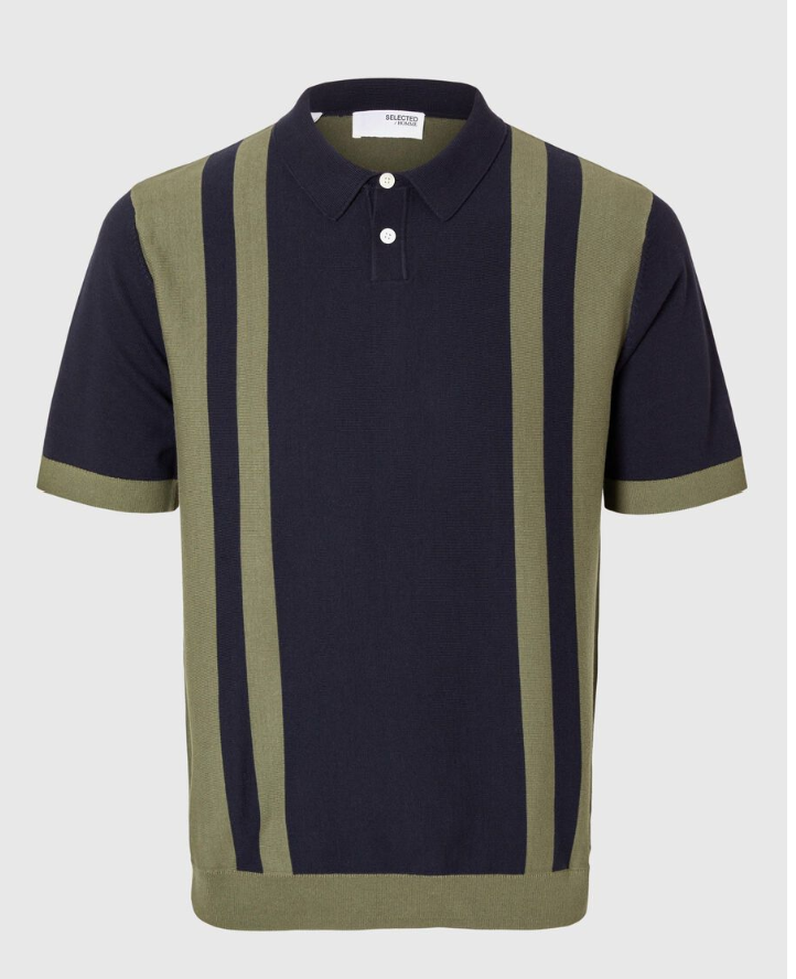 SLHMATTIS KNIT COLOURBLOCK POLO - Sky Captain/Kalamata