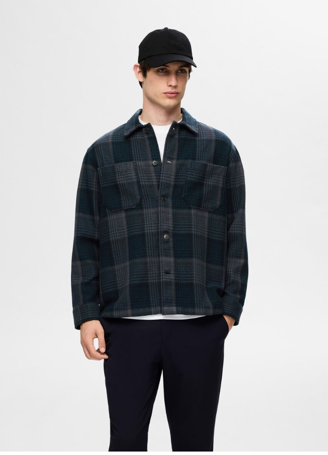 SLHBOXY HOUNDSTOOTH OVERSHIRT - Sky Captain