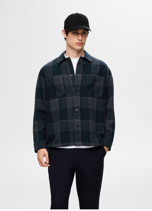 SLHBOXY Houndstooth Big Check Overshirt - Sky Captain