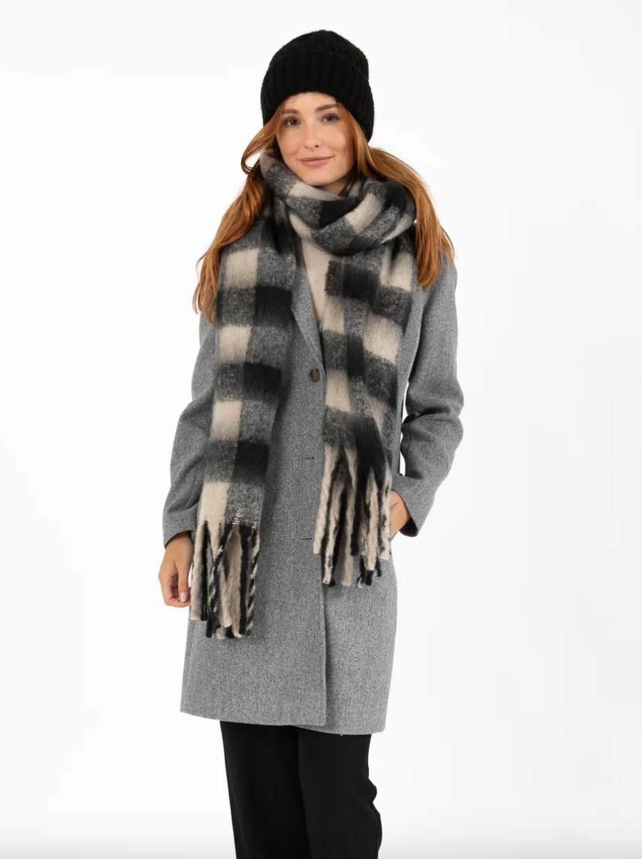 CC Heart Big Check Scarf - Black / Off-White Mix