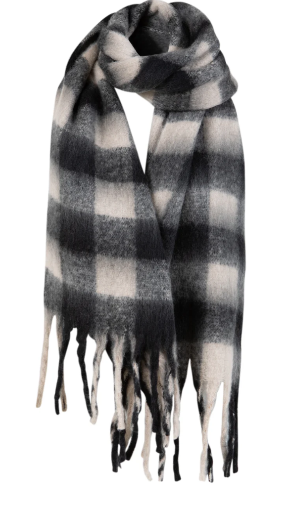 BIG CHECK SCARF - BLACK / OFF-WHITE MIX